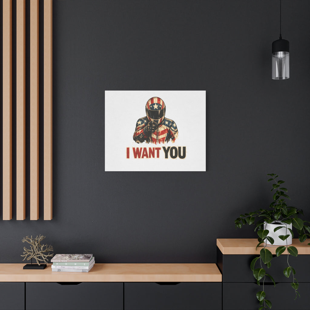Patriotic Biker 'I Want You' Matte Canvas