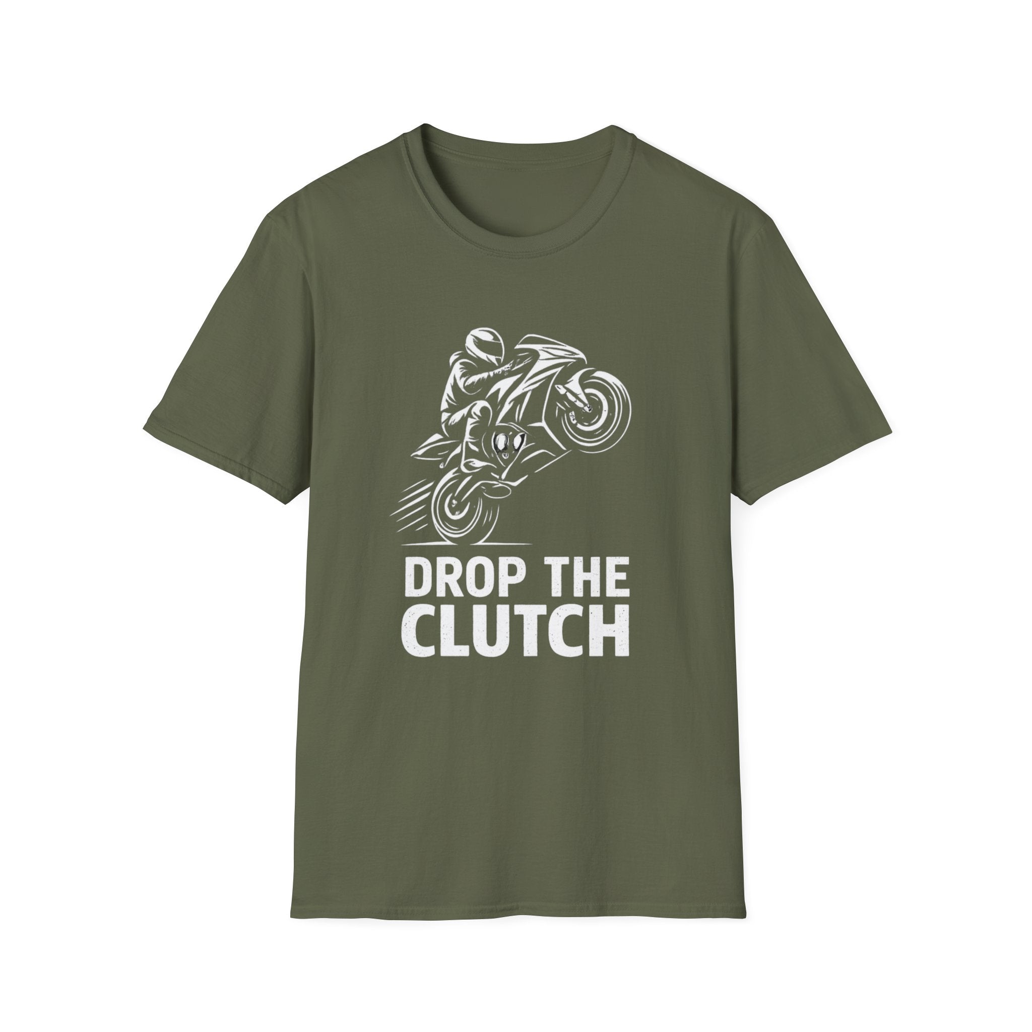 Motorcycle T-Shirt — 'Drop the Clutch' Stunt Rider Graphic Tee