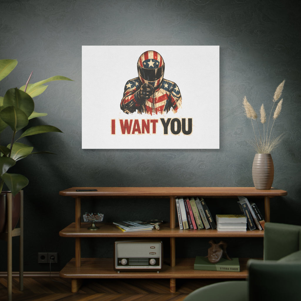 Patriotic Biker 'I Want You' Matte Canvas