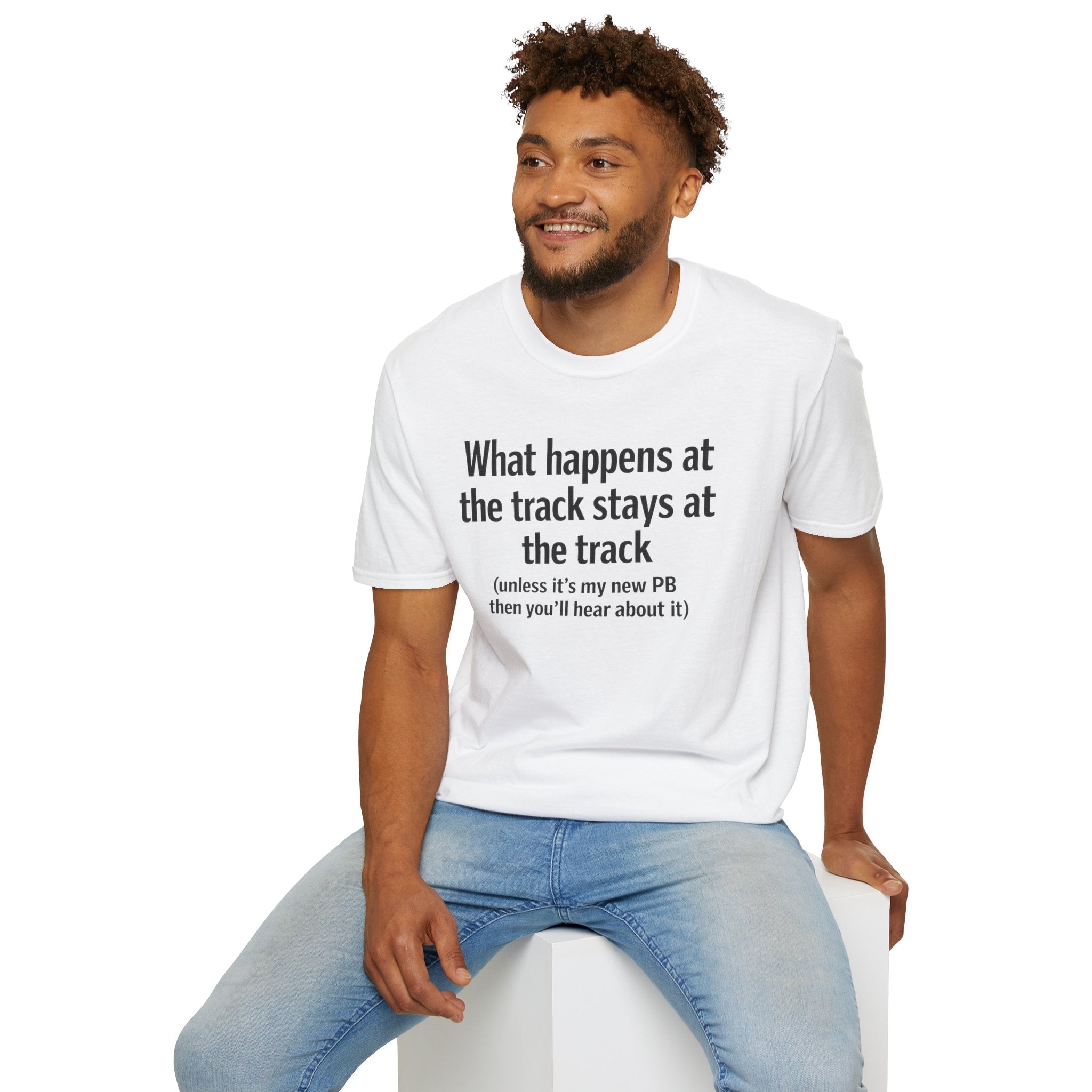 Track Runner T-Shirt — “What happens at the track stays at the track” Running Tee