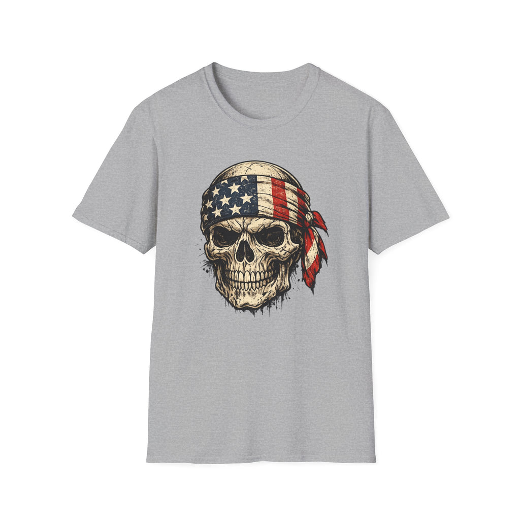 American Flag Skull T-Shirt — Vintage Patriotic Bandana Graphic Tee