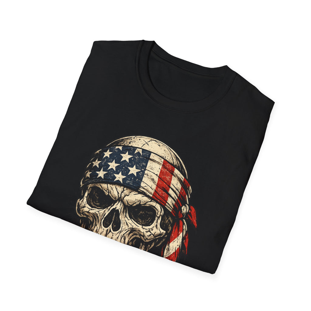 American Flag Skull T-Shirt — Vintage Patriotic Bandana Graphic Tee