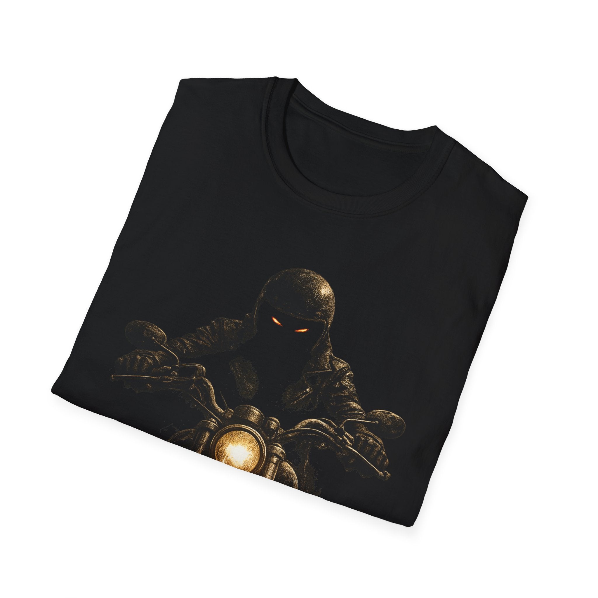 Motorcycle Rider Graphic T-Shirt — Dark Biker Skull with Headlight