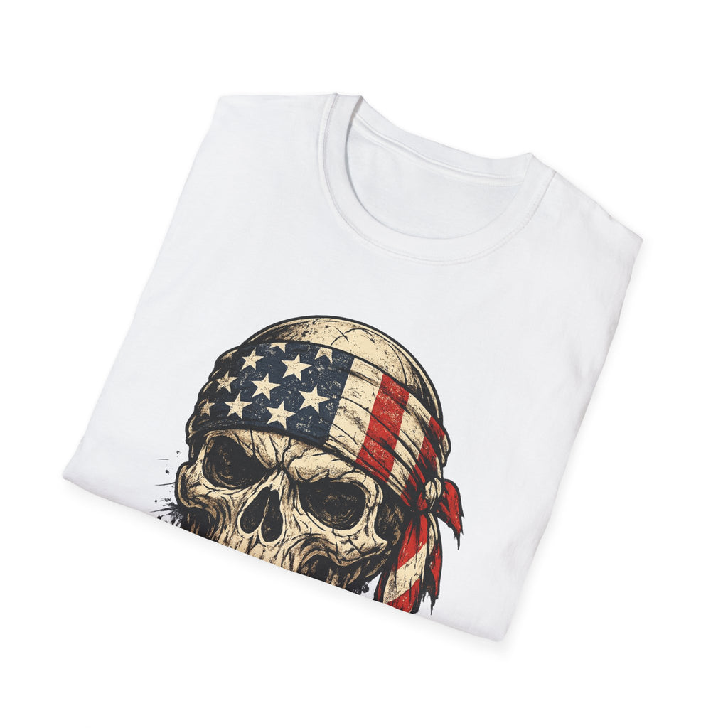 American Flag Skull T-Shirt — Vintage Patriotic Bandana Graphic Tee