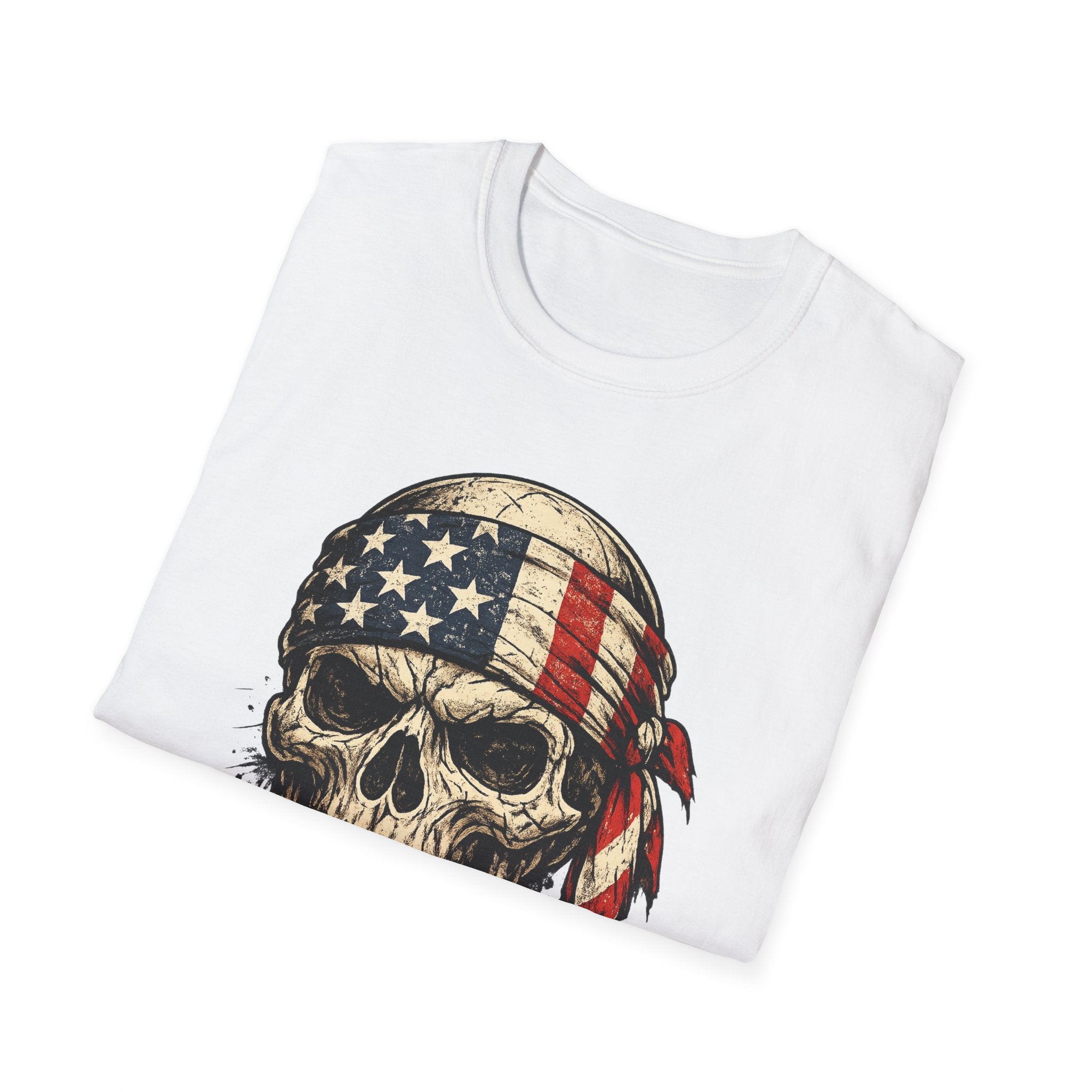 American Flag Skull T-Shirt — Vintage Patriotic Bandana Graphic Tee