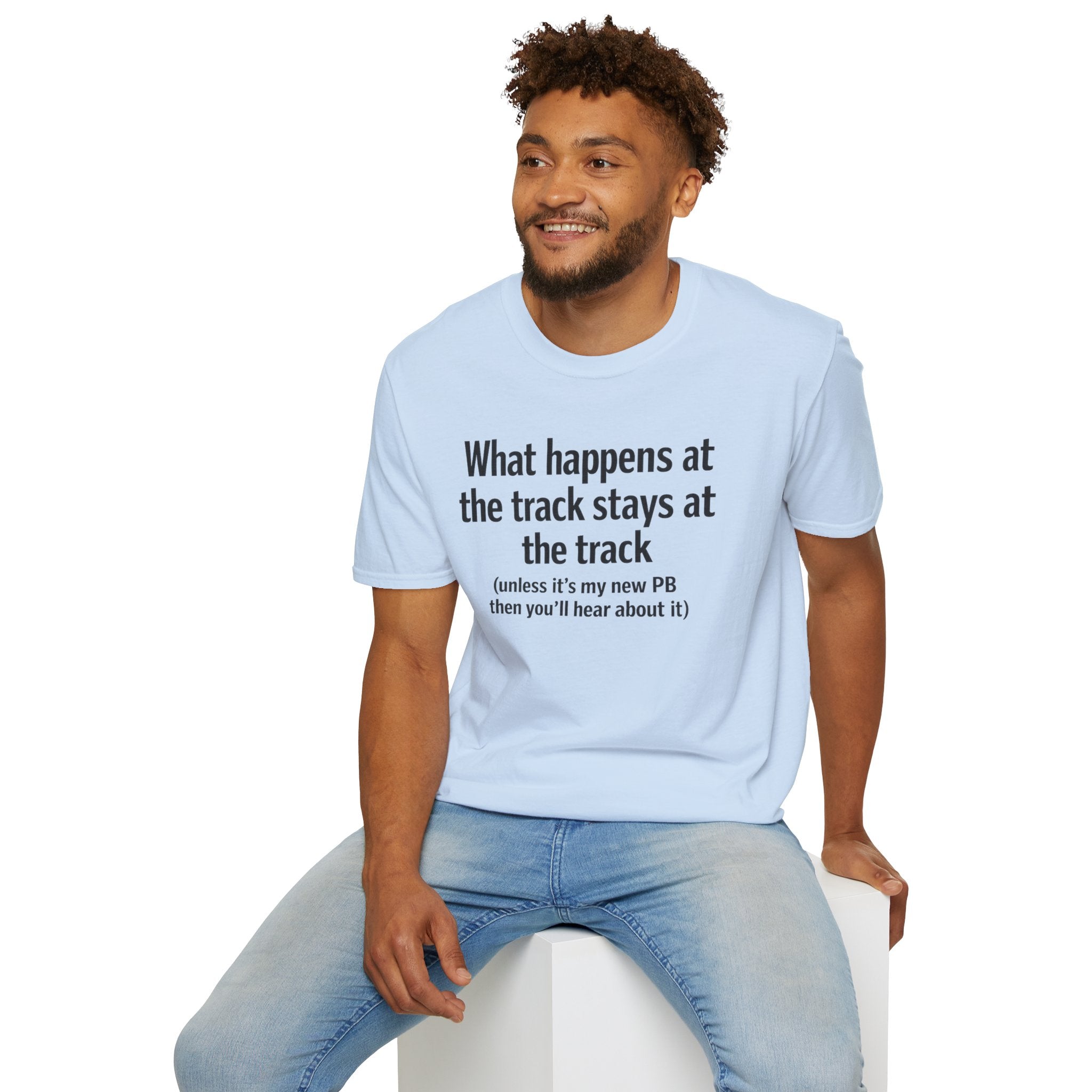 Track Runner T-Shirt — “What happens at the track stays at the track” Running Tee