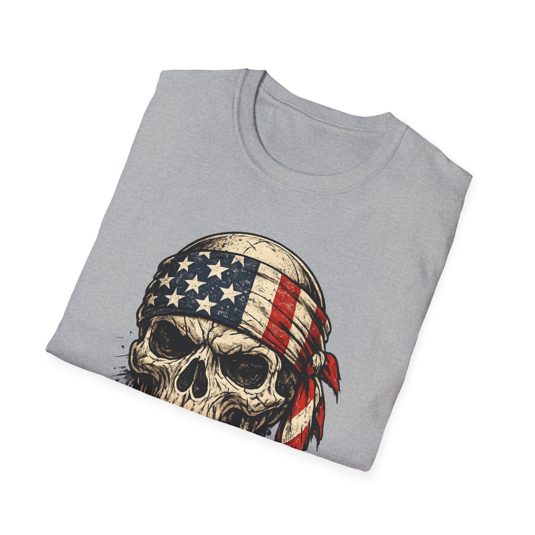 American Flag Skull T-Shirt — Vintage Patriotic Bandana Graphic Tee