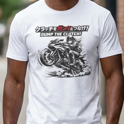 Motorcycle T‑Shirt — "Dump the Clutch!" Japanese Speed Graphic Tee