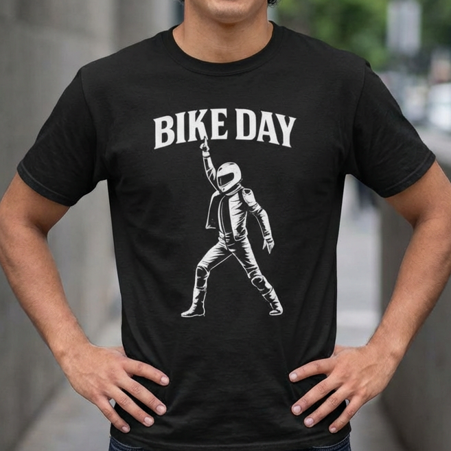 T-Shirt — "Bike Day" Biker Helmet Graphic Tee