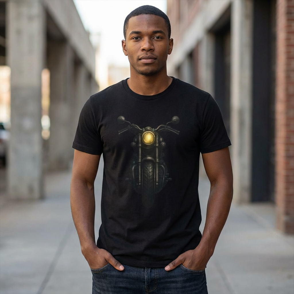 Motorcycle Front View T-Shirt — Vintage Bike Headlight Graphic