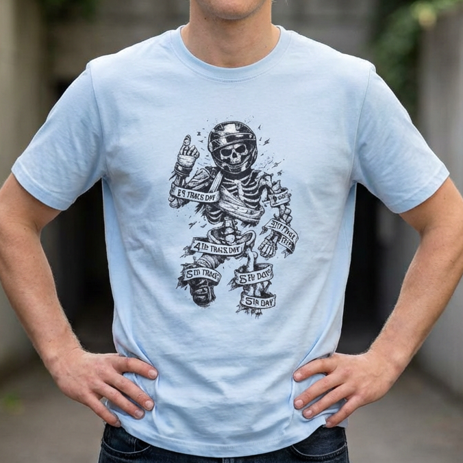 Skeleton Biker T-Shirt — "5% Truck Day 95% Day Off" Vintage Moto Tee