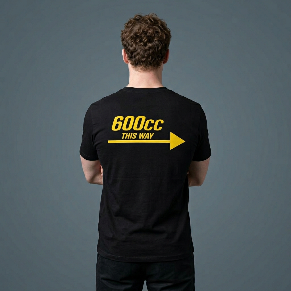 600cc This Way T‑Shirt — Motorcycle Racing Arrow Tee