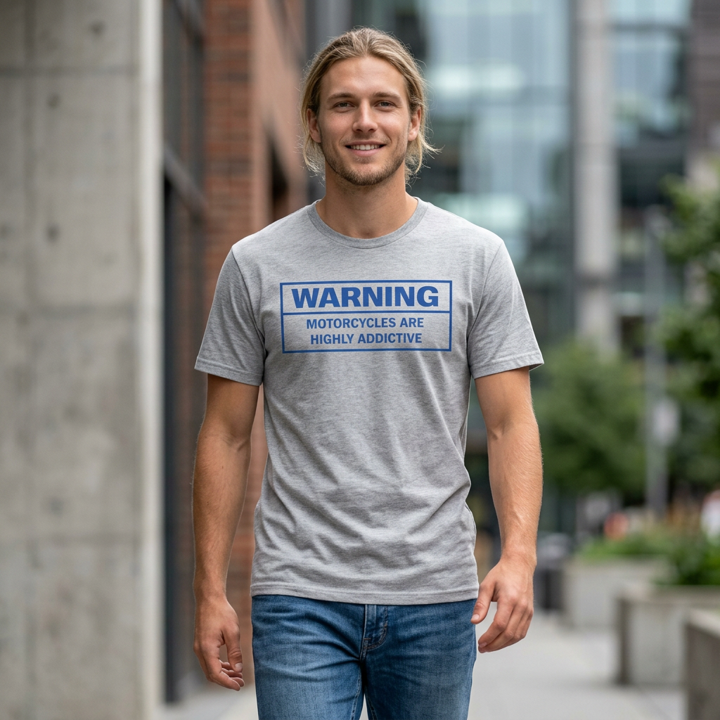 T-Shirt — "WARNING: Motorcycles Are Highly Addictive" Graphic Tee