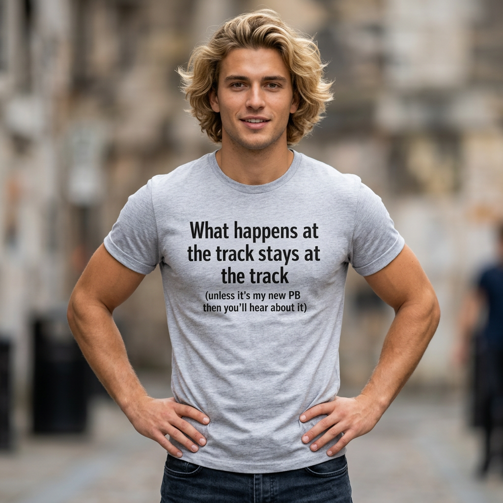 Track Runner T-Shirt — “What happens at the track stays at the track” Running Tee