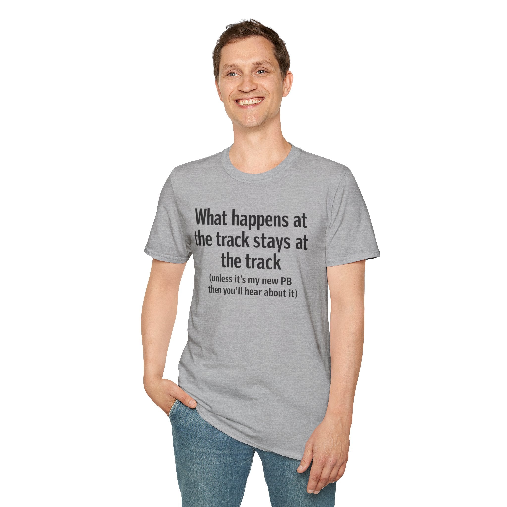 Track Runner T-Shirt — “What happens at the track stays at the track” Running Tee