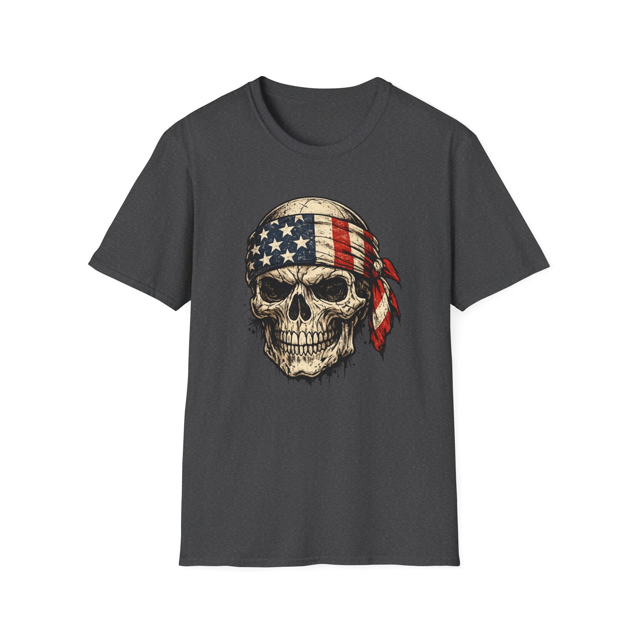 American Flag Skull T-Shirt — Vintage Patriotic Bandana Graphic Tee