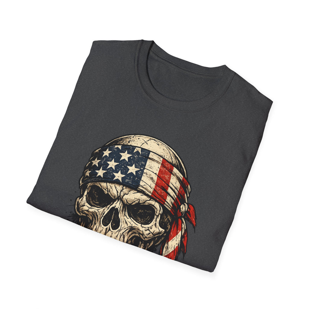 American Flag Skull T-Shirt — Vintage Patriotic Bandana Graphic Tee