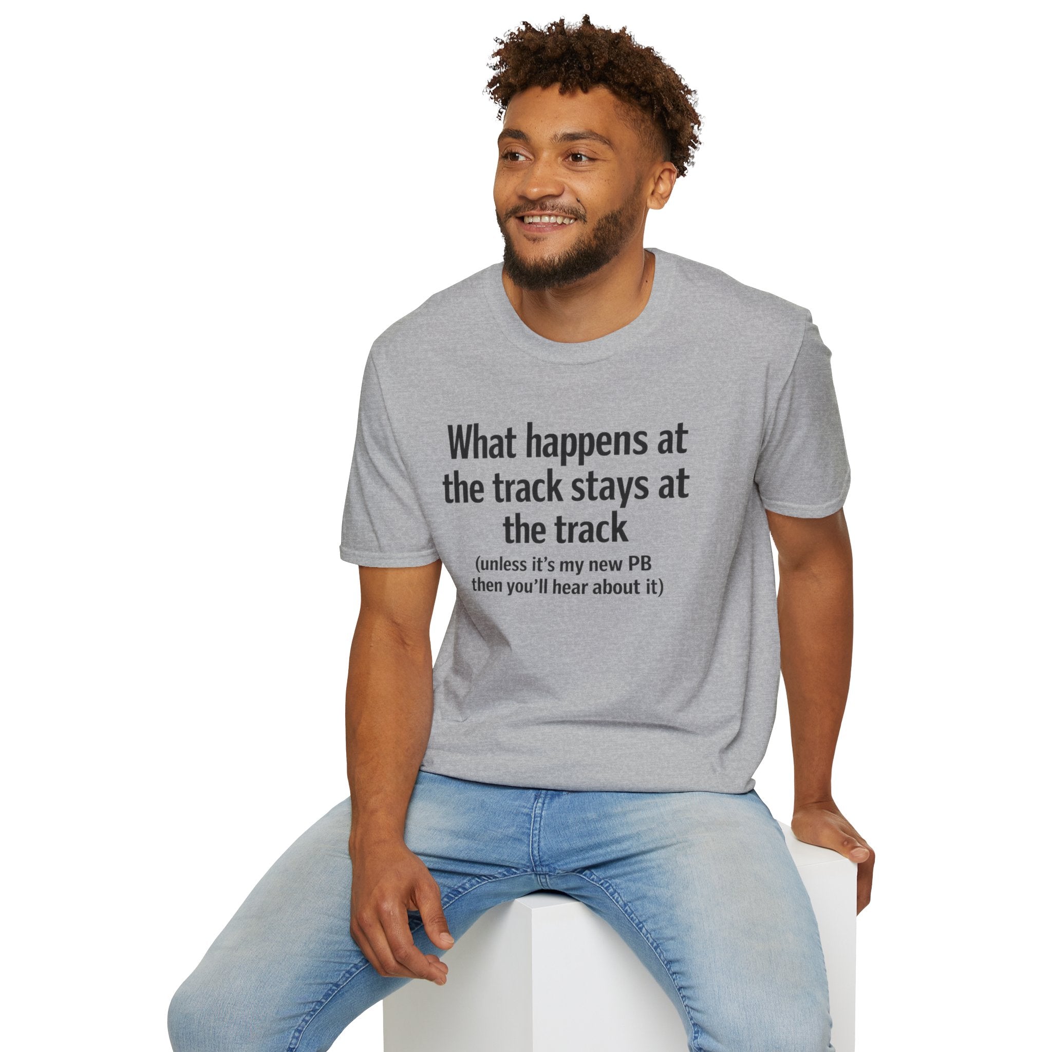 Track Runner T-Shirt — “What happens at the track stays at the track” Running Tee